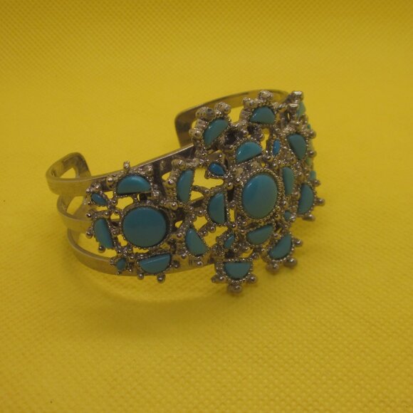 Turquoise Colored & Silver Tone Cuff Bracelet - Picture 3 of 3